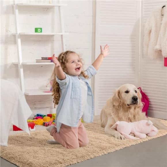 Soft Shag Runner Rug for Bedroom,2x6 Feet Fluffy Rugs with Non-Slip Bottom,Beige - Picture 5 of 6